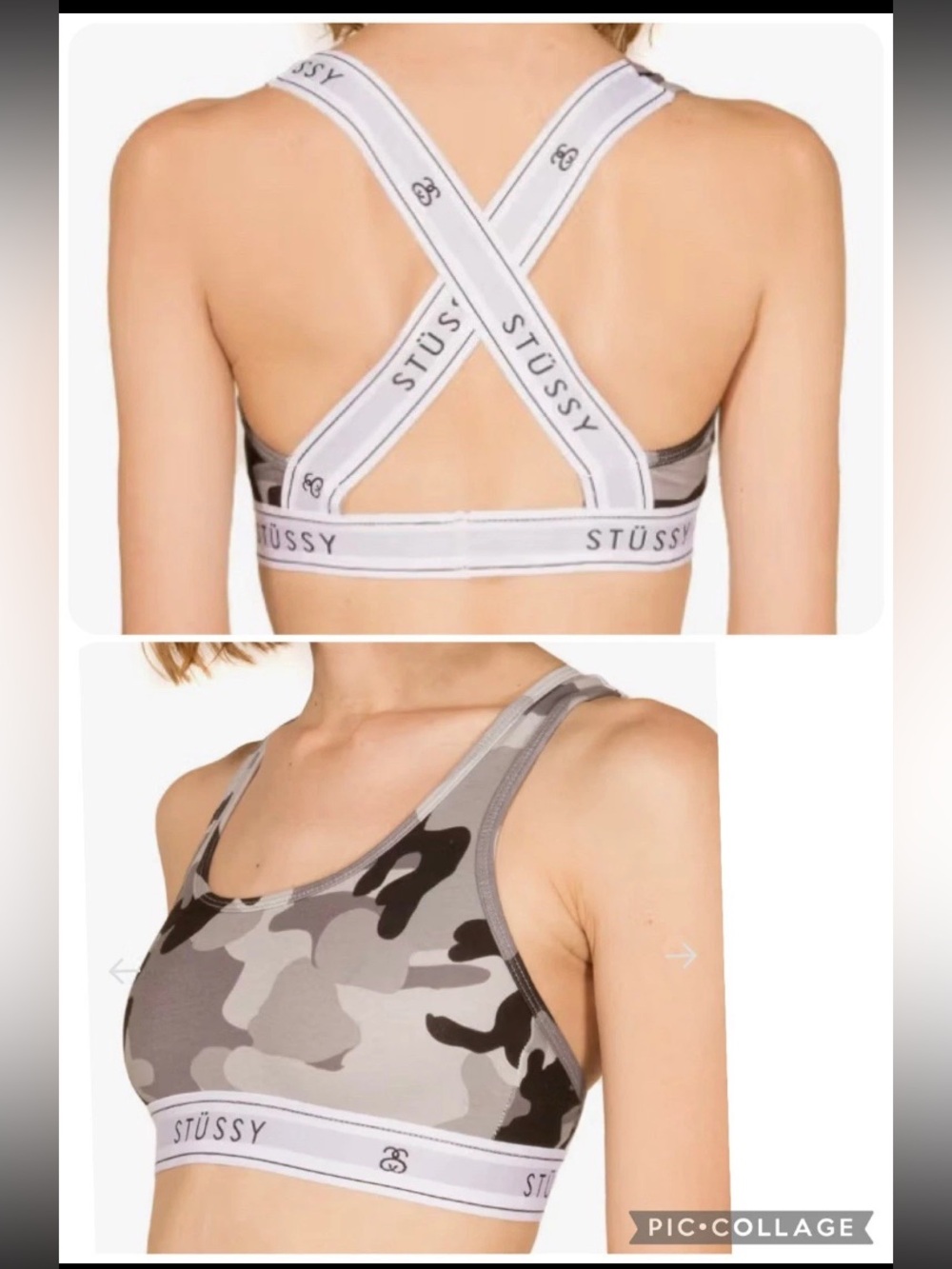 Stüssy Camo Cross Back Logo Sports Bra Size Small EUC! Streetwear Stussy